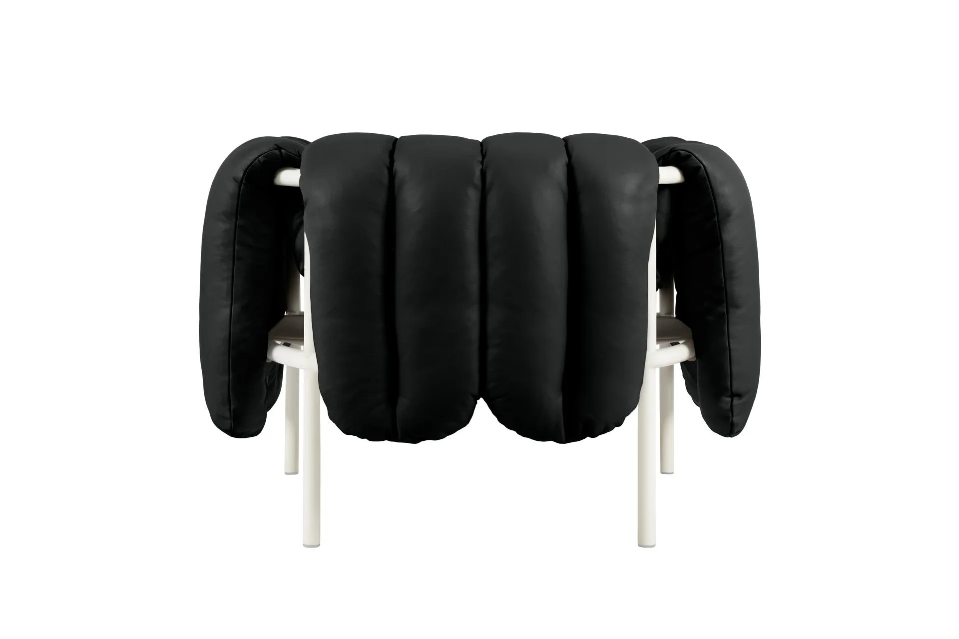 Puffy loungelenestol, Black leather-cream Hem