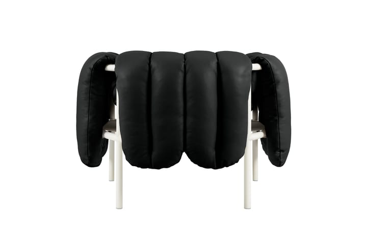 Puffy loungelenestol, Black leather-cream Hem