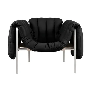 Puffy loungelenestol - Black leather-rustfritt stål - Hem