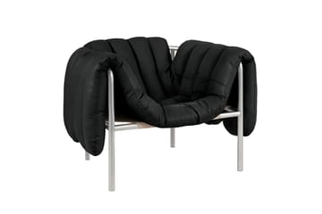 Puffy loungelenestol - Black leather-rustfritt stål - Hem