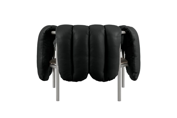 Puffy loungelenestol, Black leather-rustfritt stål Hem