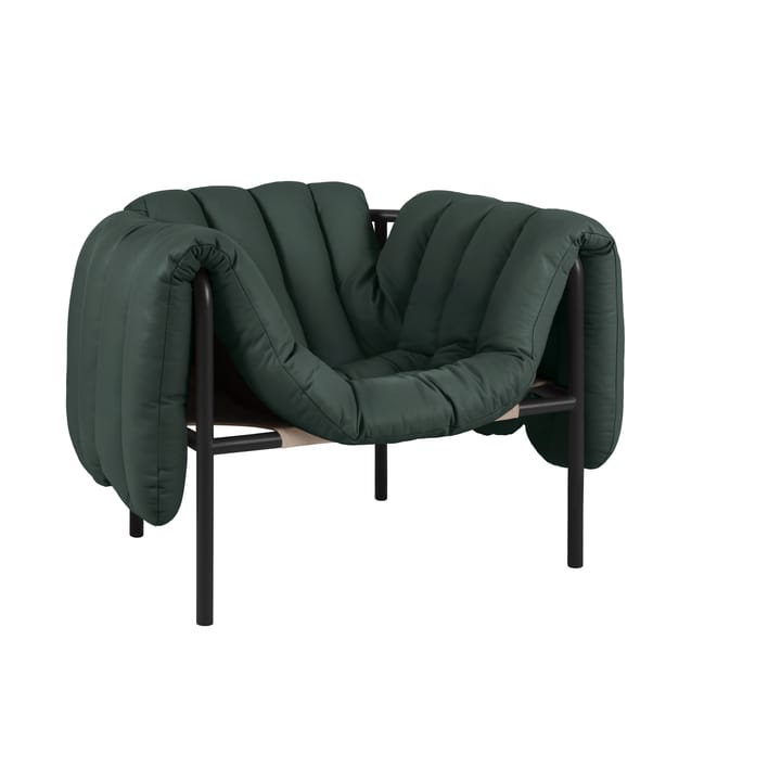 Puffy loungelenestol - Dark green leather-black grey - Hem