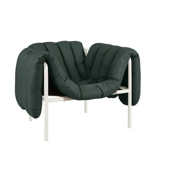 Puffy loungelenestol - Dark green leather-cream - Hem