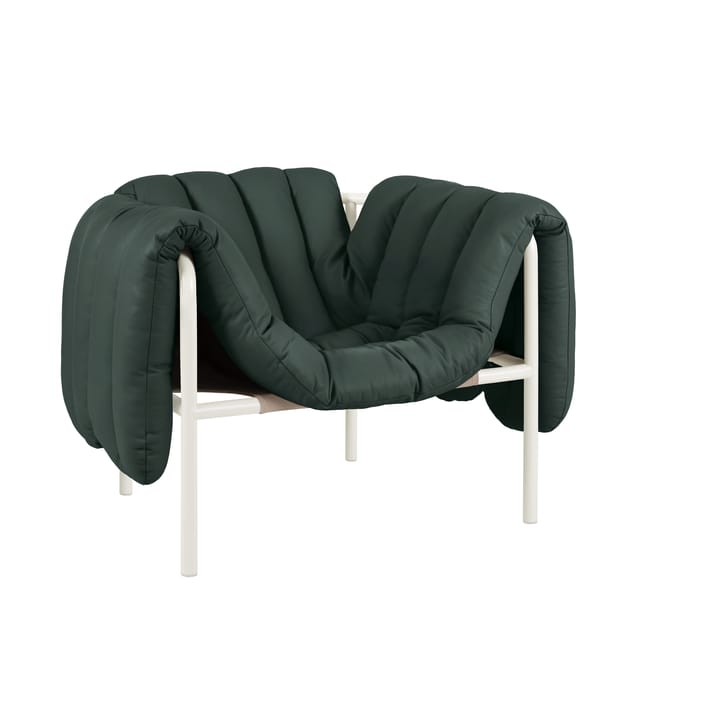 Puffy loungelenestol - Dark green leather-cream - Hem
