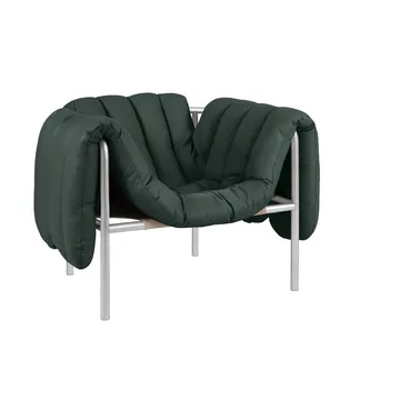 Puffy loungelenestol - Dark green leather-rustfritt stål - Hem