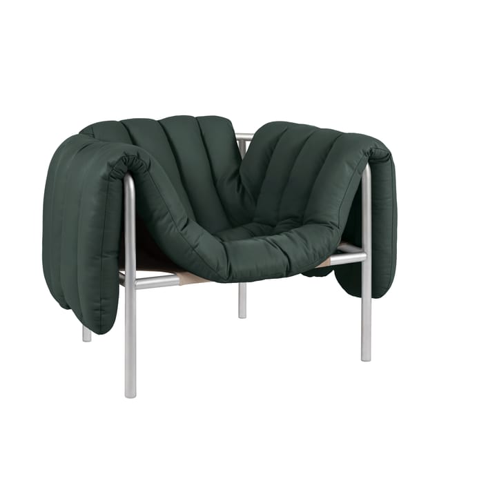 Puffy loungelenestol - Dark green leather-rustfritt stål - Hem