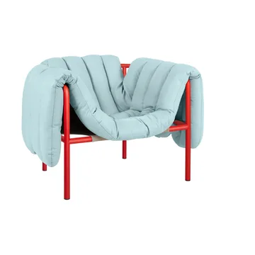 Puffy loungelenestol - Light blue leather-traffic red - Hem