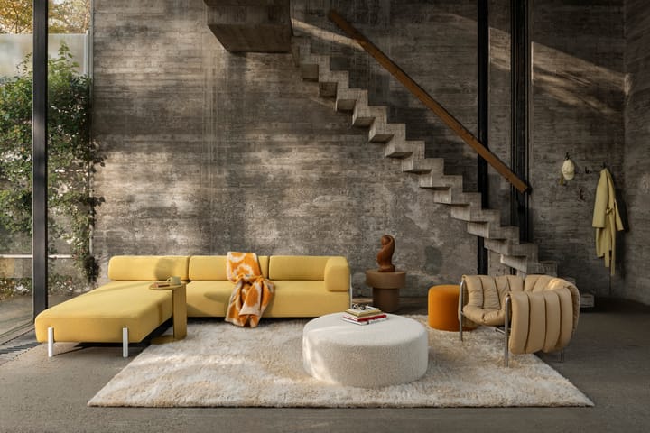 Puffy loungelenestol, Natural-rustfritt stål Hem
