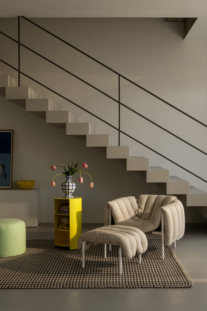 Puffy loungelenestol + ottoman, Sawdust-rustfritt stål Hem
