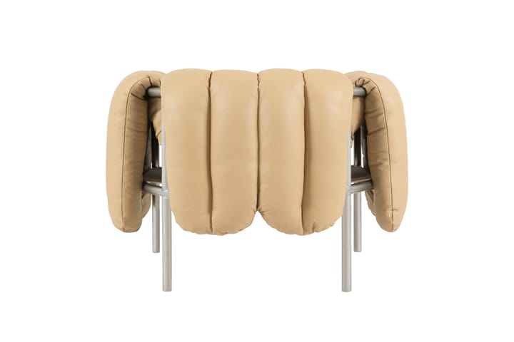 Puffy loungelenestol, Sand leather-rustfritt stål Hem