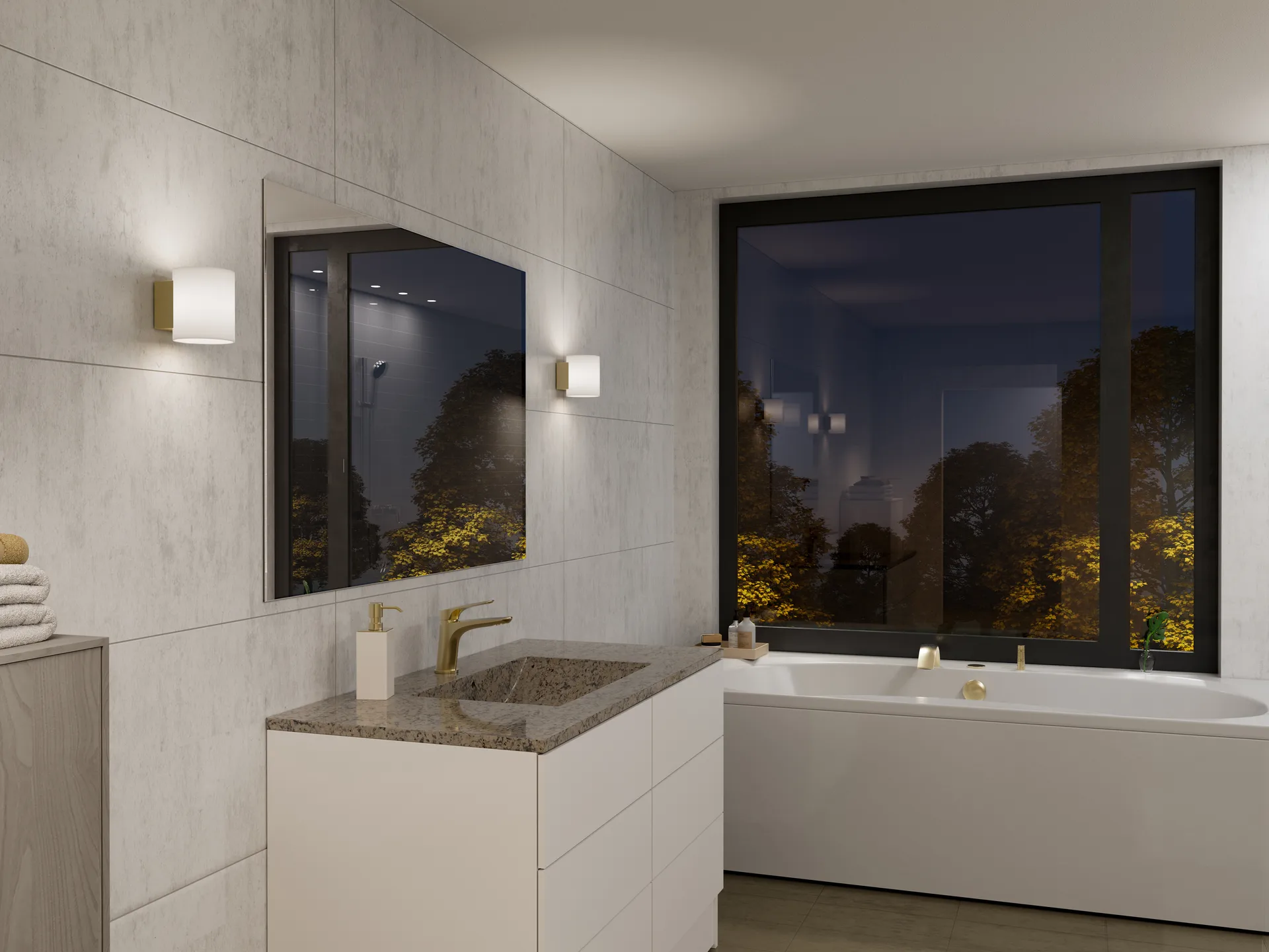 Evoke vegglampe small, Satin messing-opalglass Herstal