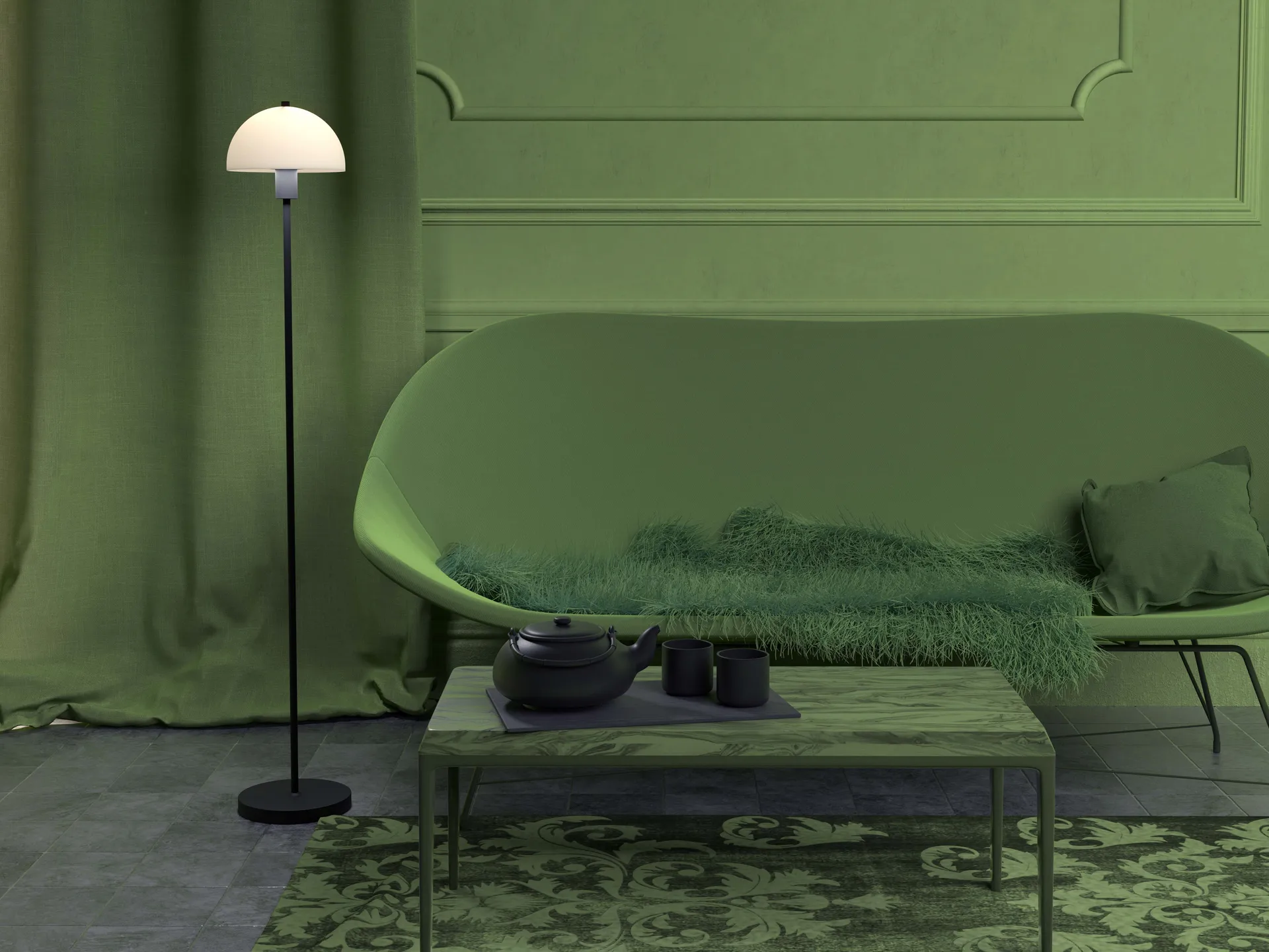 Vienda gulvlampe, Svart-opalglass Herstal