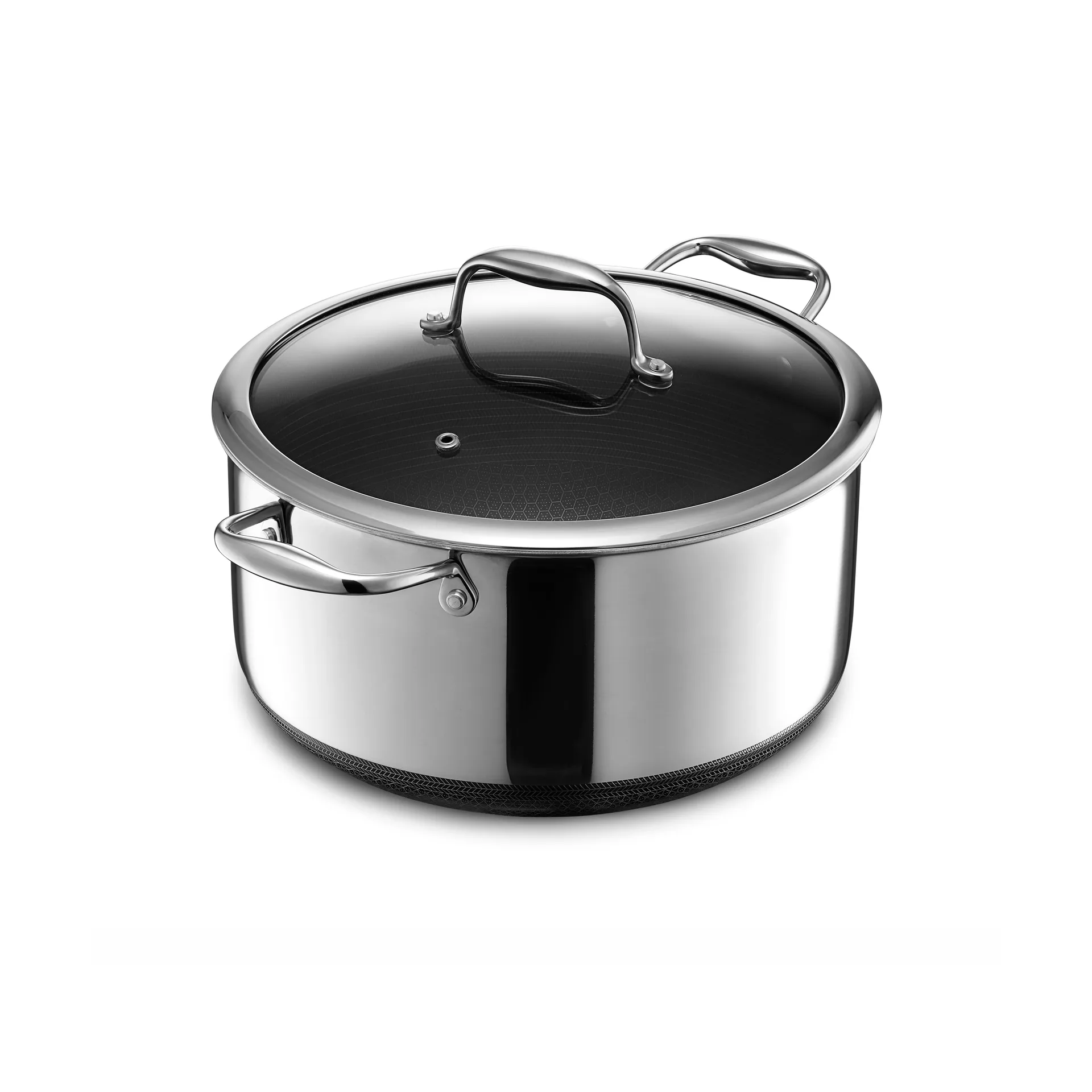 Hexclad hybridgryte med glasslokk 7,6 L, Sølv Hexclad