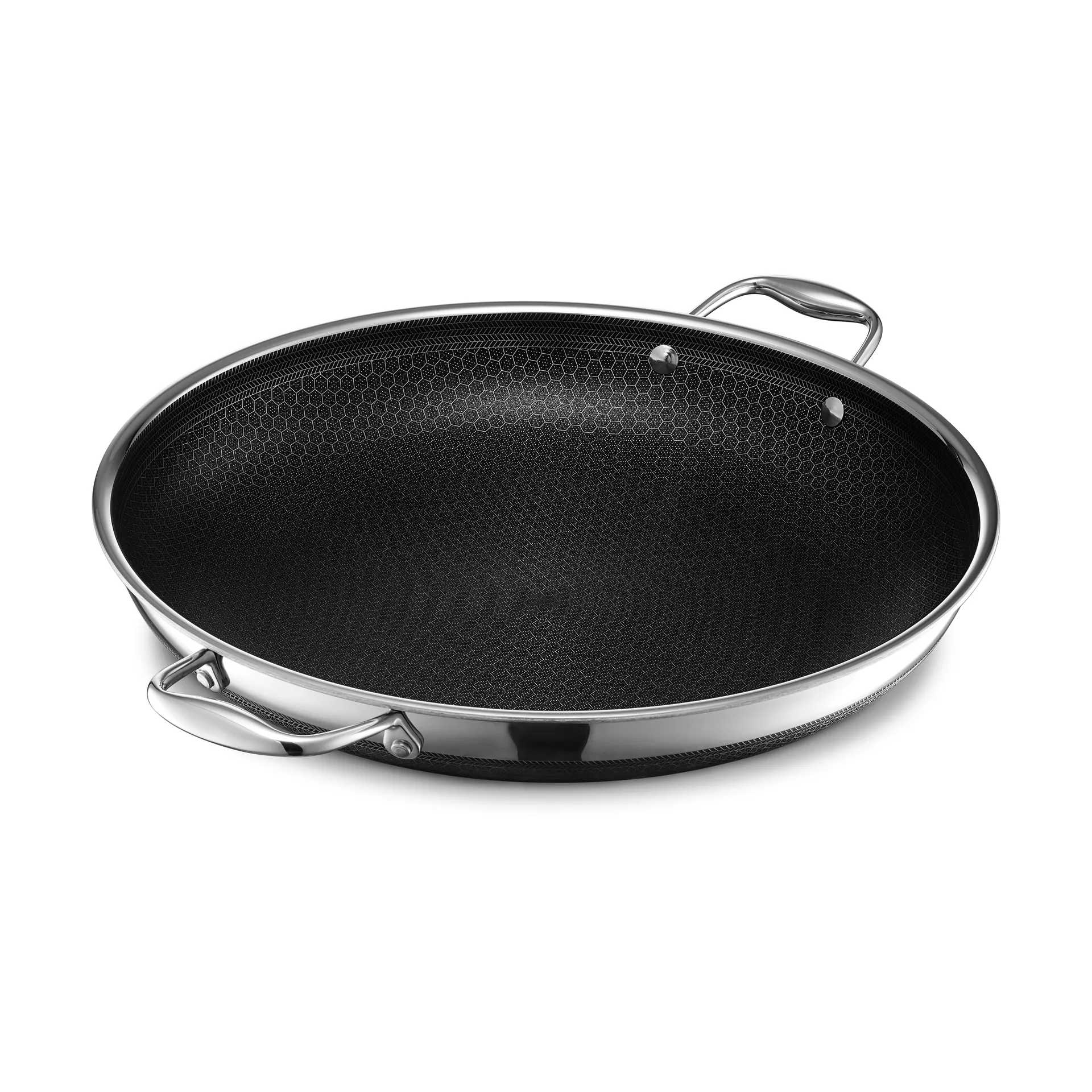 Hexclad stekepanne med lokk hybrid Ø36 cm, Rustfritt stål-sort Hexclad