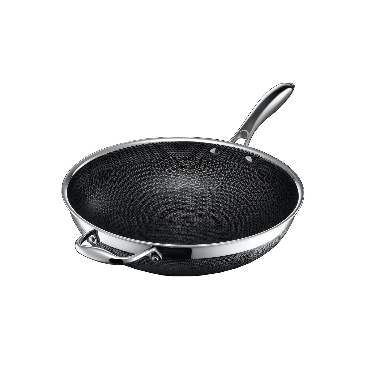 Hexclad wokpanne hybrid Ø30 cm Rustfritt stål-sort | Skandinavisk Design | Wokpanner | Sølv