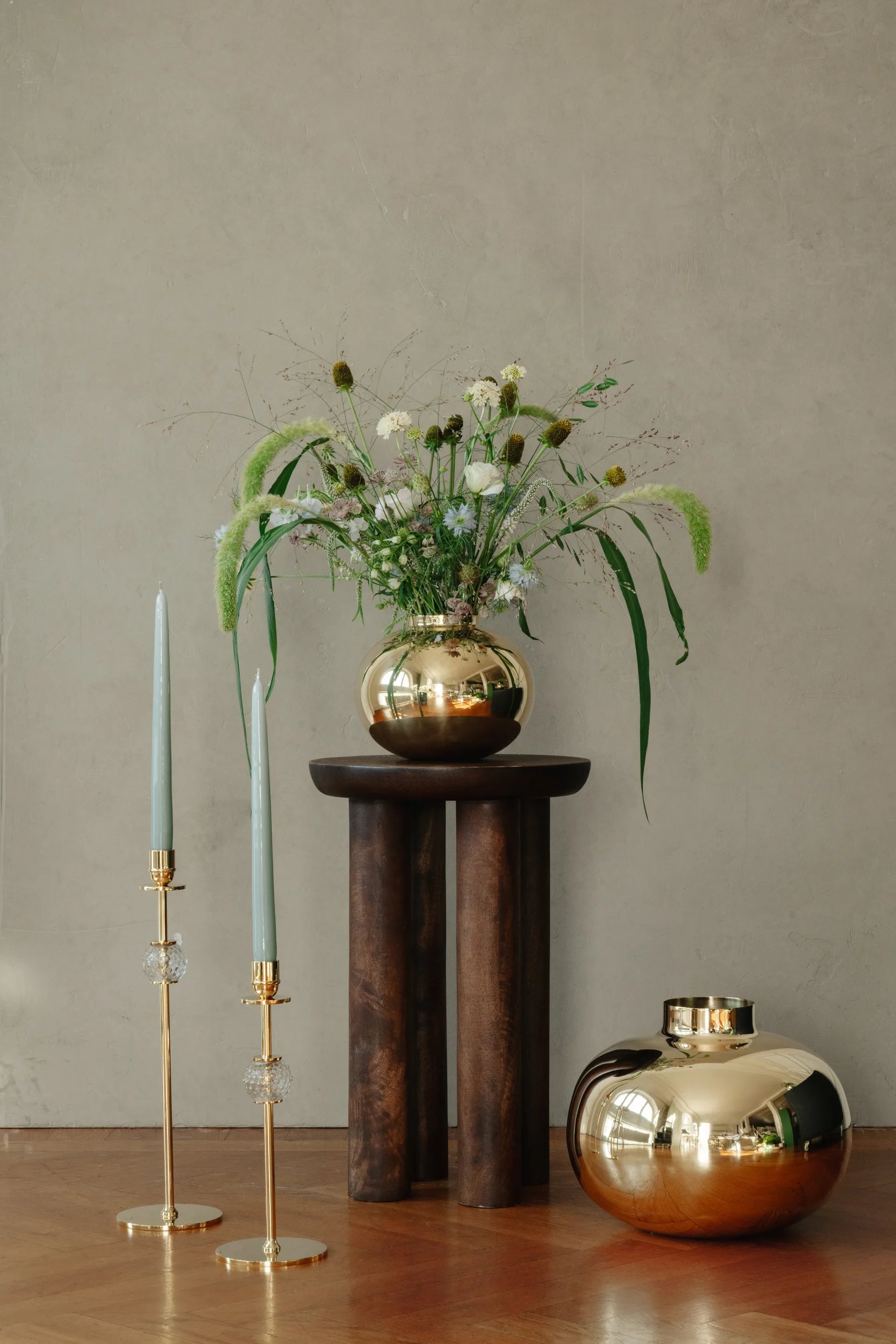 Alba lysestake 30 cm, Solid messing og glass Hilke Collection