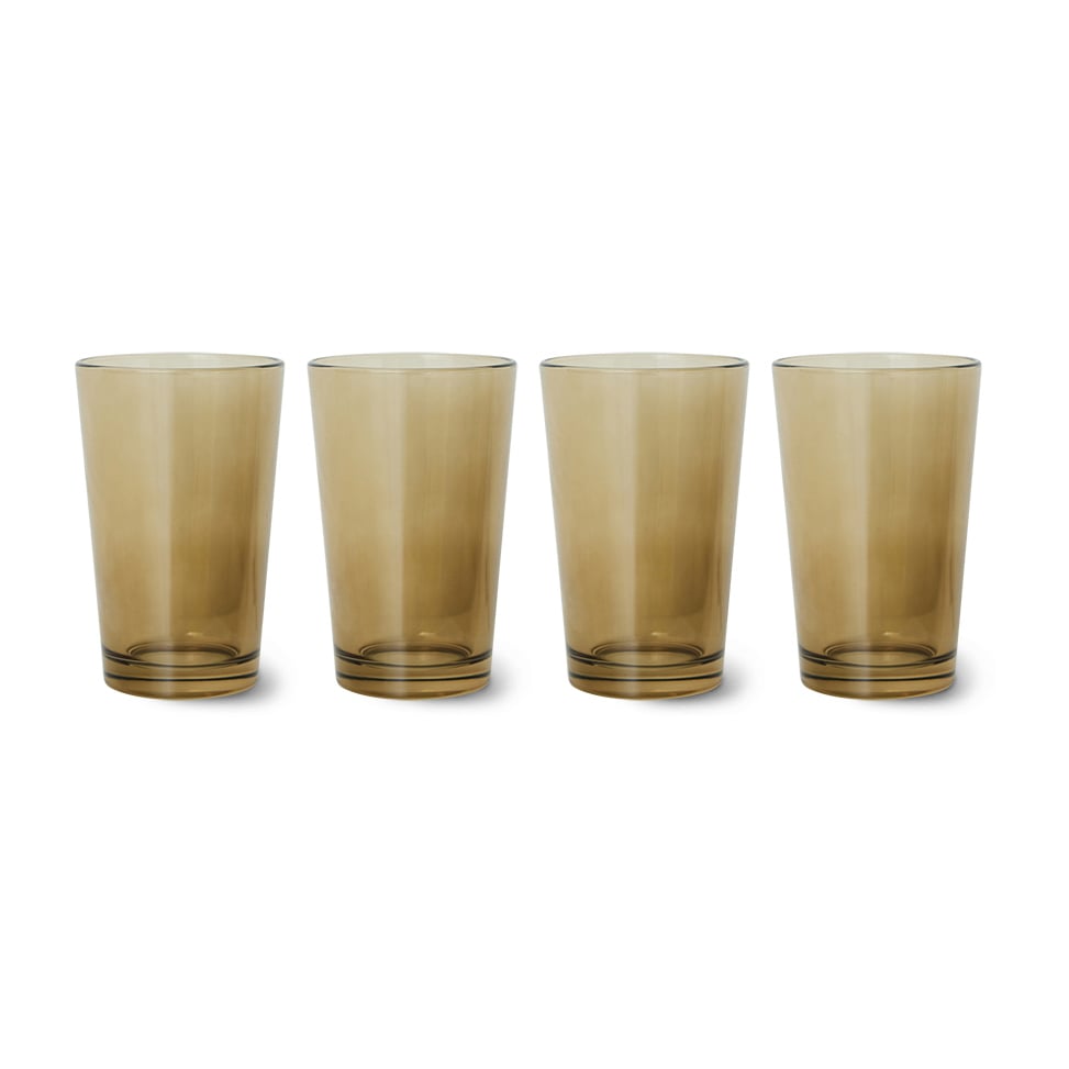 HKliving 70's glassware teglass 20 cl 4-pakning Mud brown