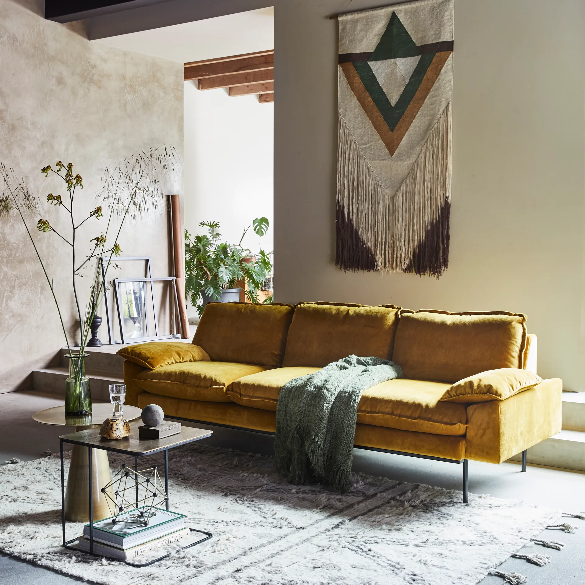 Retro sofa 3-seter, ogra (gul) HKliving