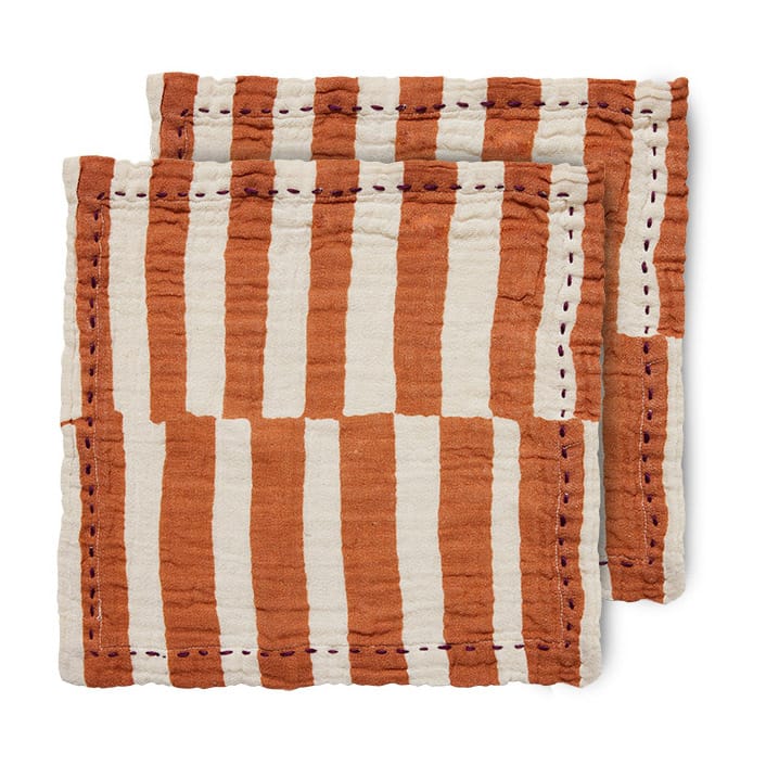 Striped bomullsserviett 30 x 30 cm 2-pakning - Tangerine - HKliving