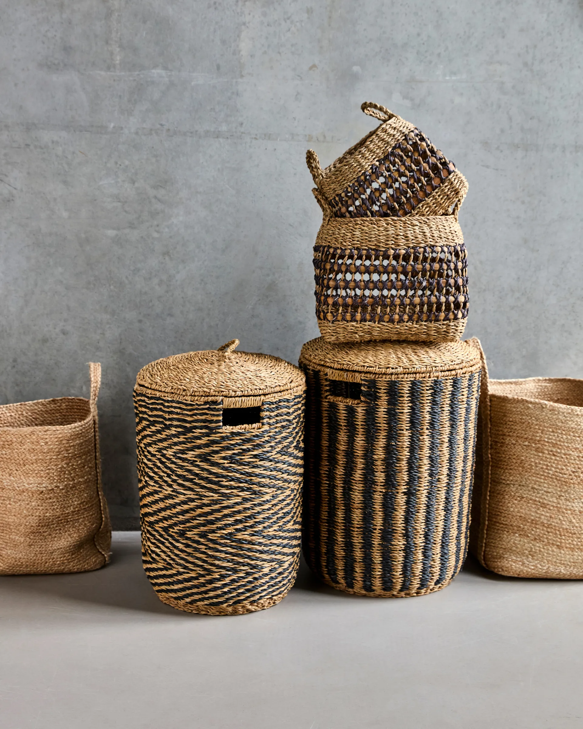 Cesto vasketøykurv 2 deler, Natur-svart House Doctor