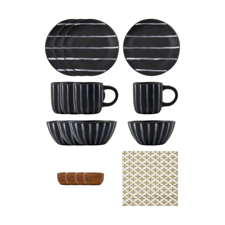 Line brunchsett 16 deler - Svart-brun - House Doctor