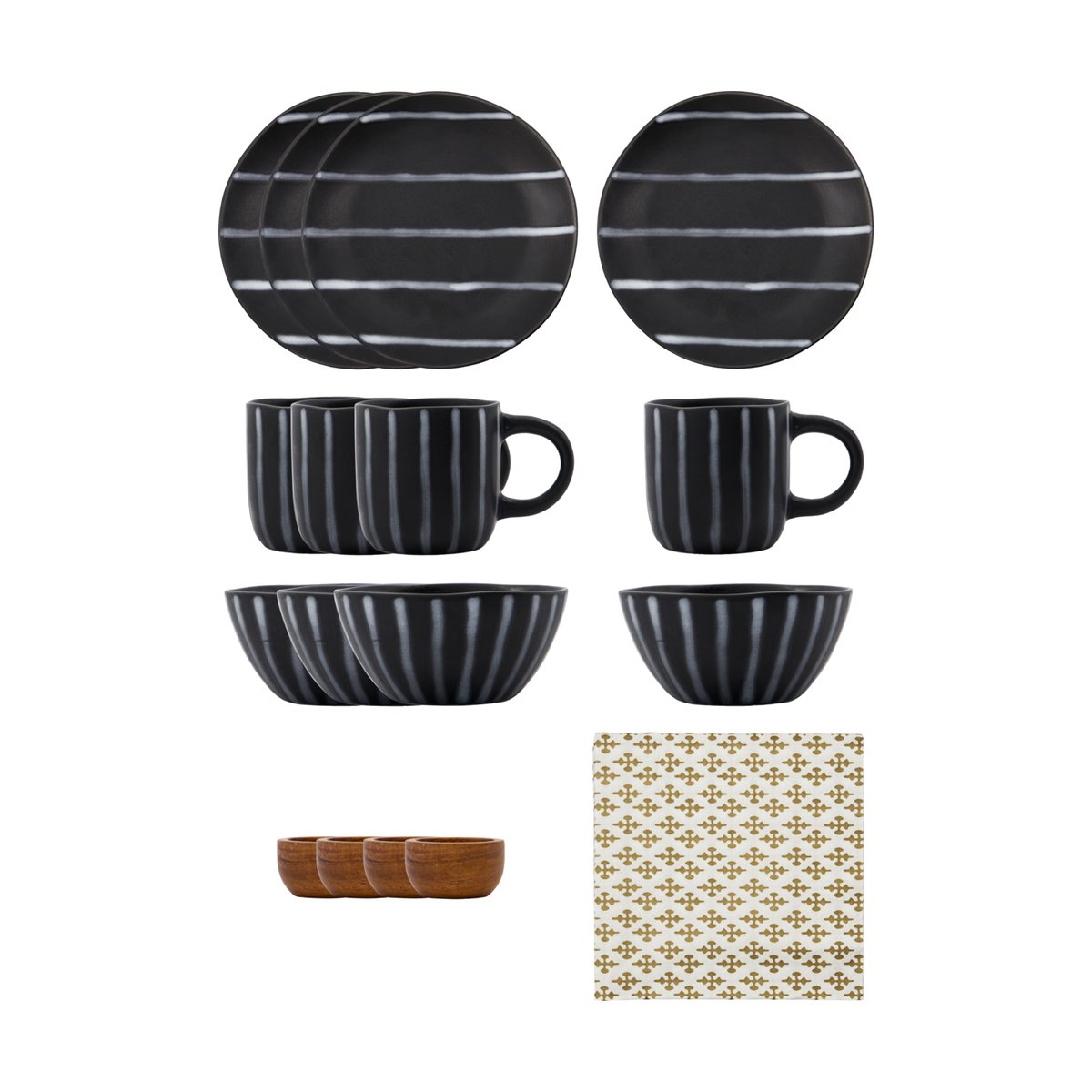 House Doctor Line brunchsett 16 deler Svart-brun | Skandinavisk Design | Servise & Startsett | Svart