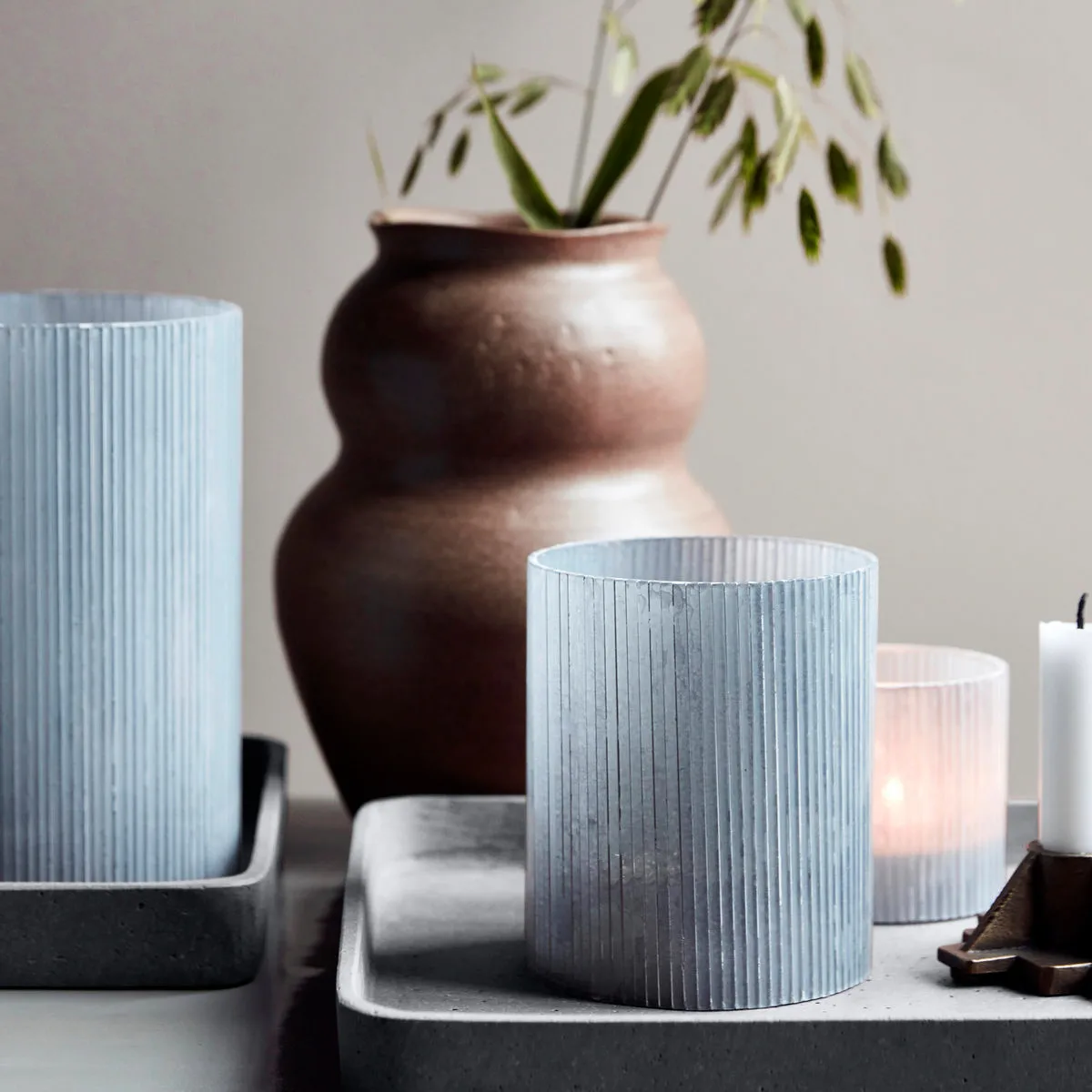 Mirr telysholder 12,5 cm, Frostgrå House Doctor