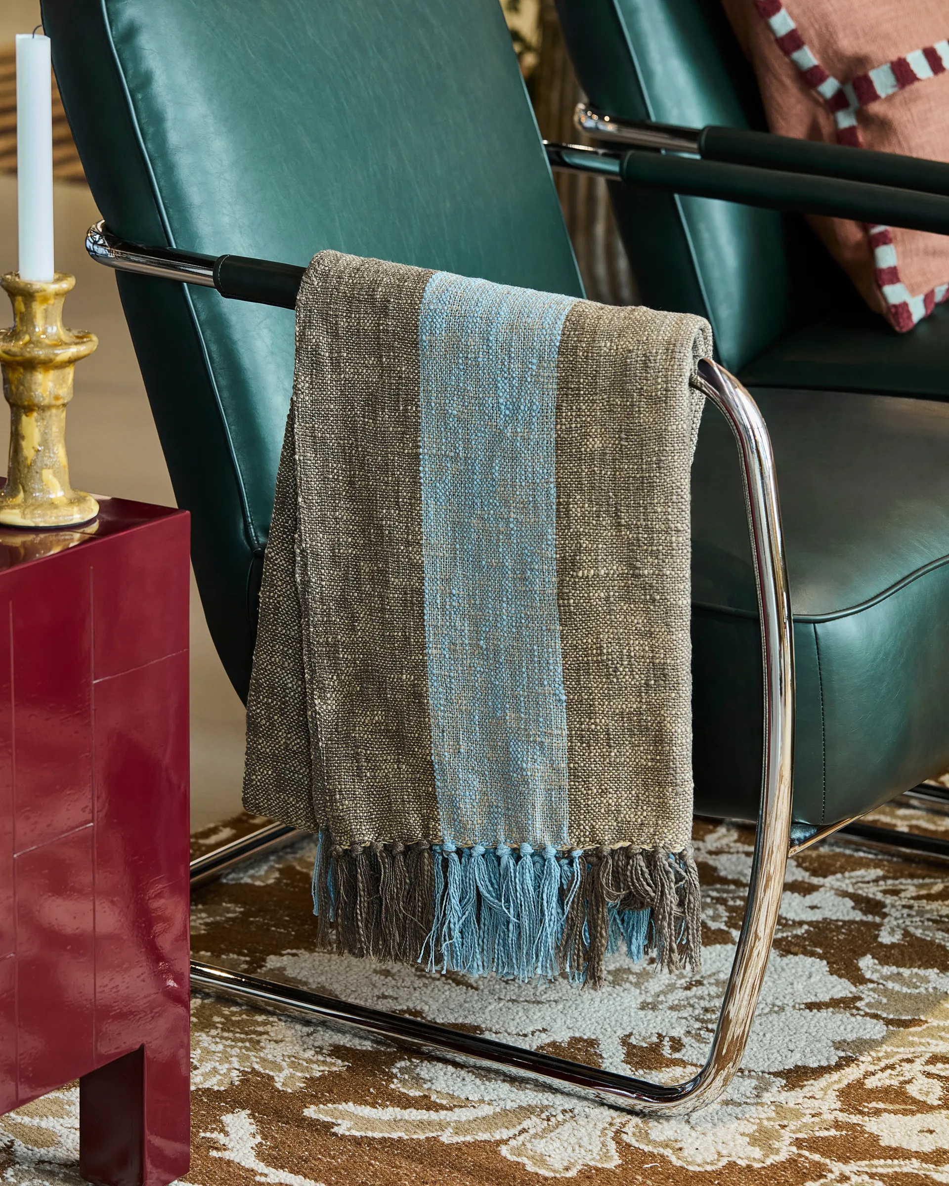 Ponra pledd 130 x 180 cm, Brun-Lysblå House Doctor