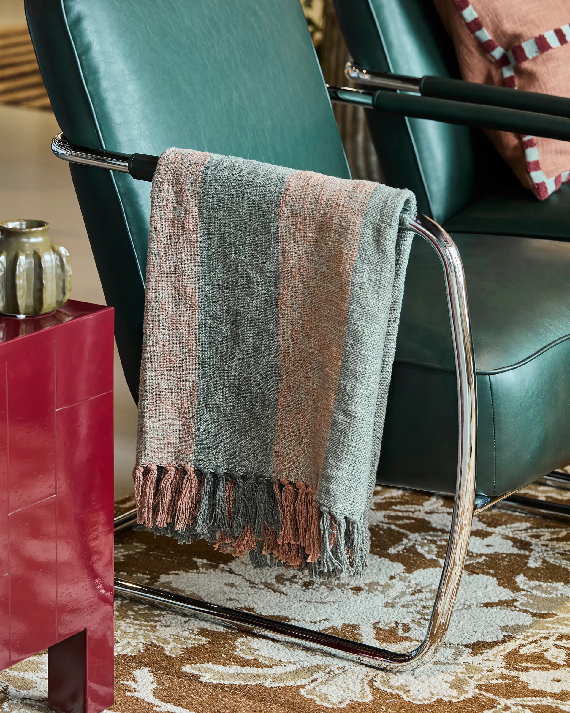 Ponra pledd 130 x 180 cm, Khaki-Brent rød House Doctor