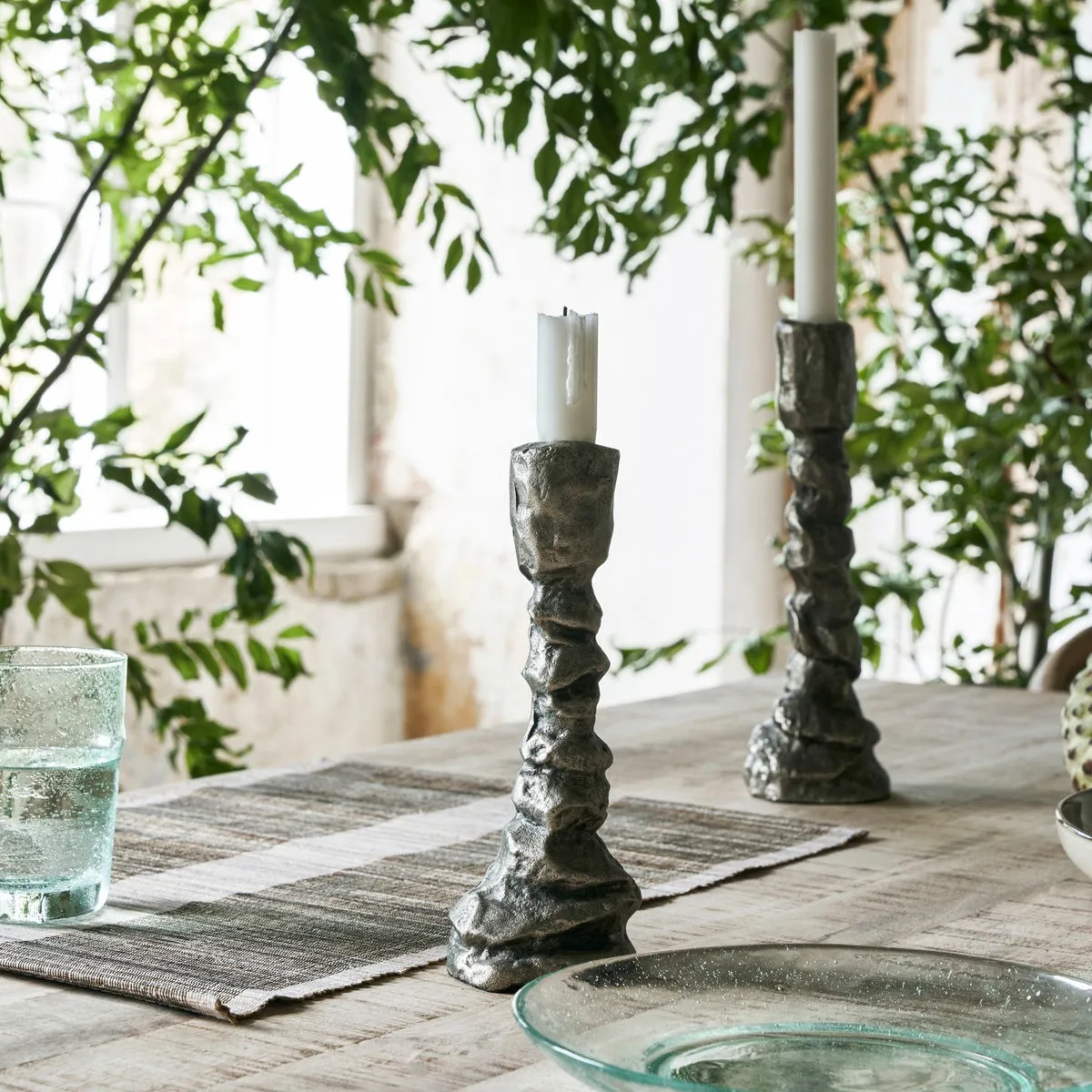 Raku lysestake antikksølv, 25 cm House Doctor