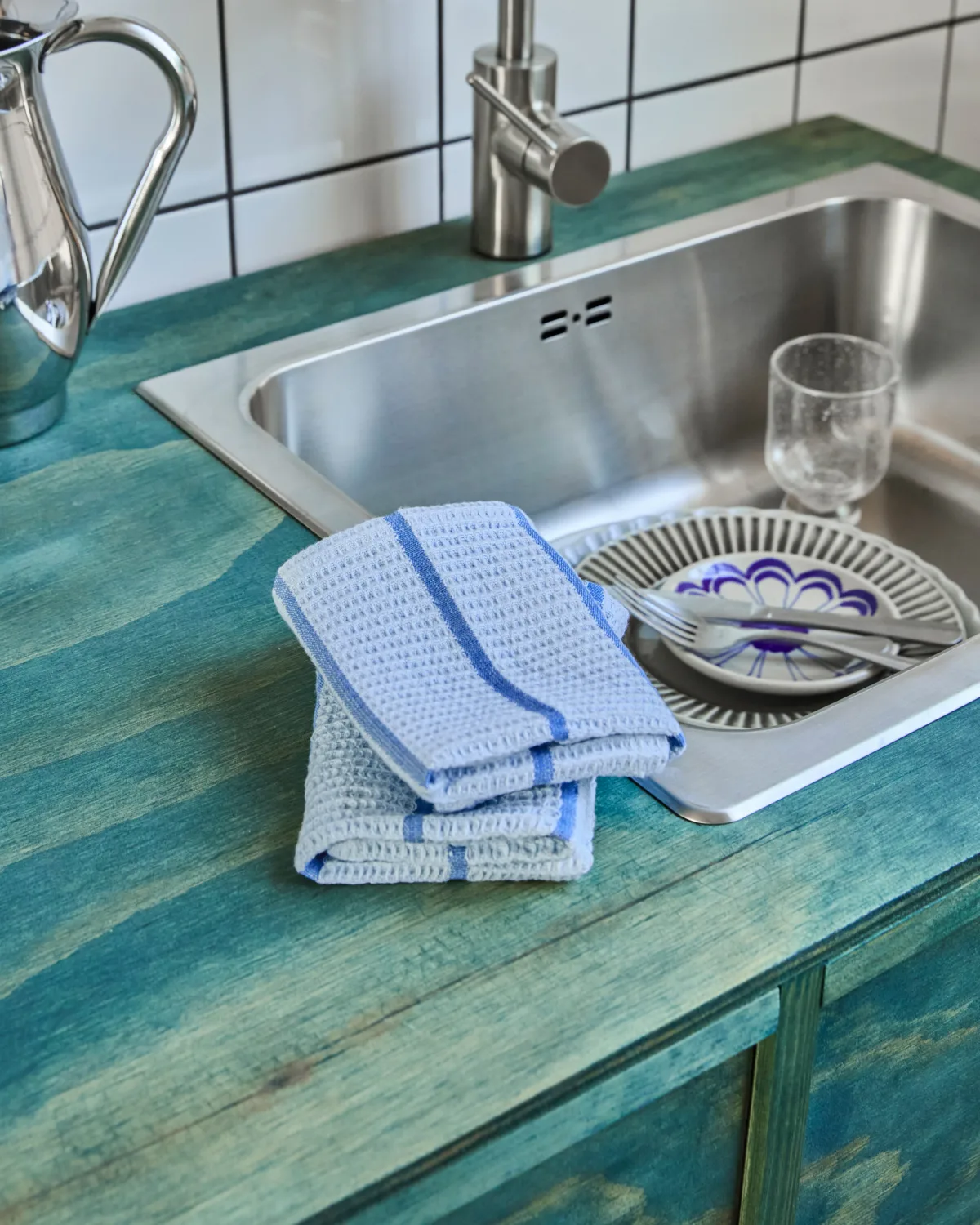 Rena oppvaskklut, Lyseblå-blå, 30x30 cm, 2-pakning House Doctor