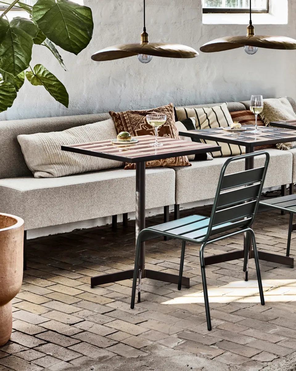 Stripe cafébord 62x62 cm, Dusty rose-beige House Doctor