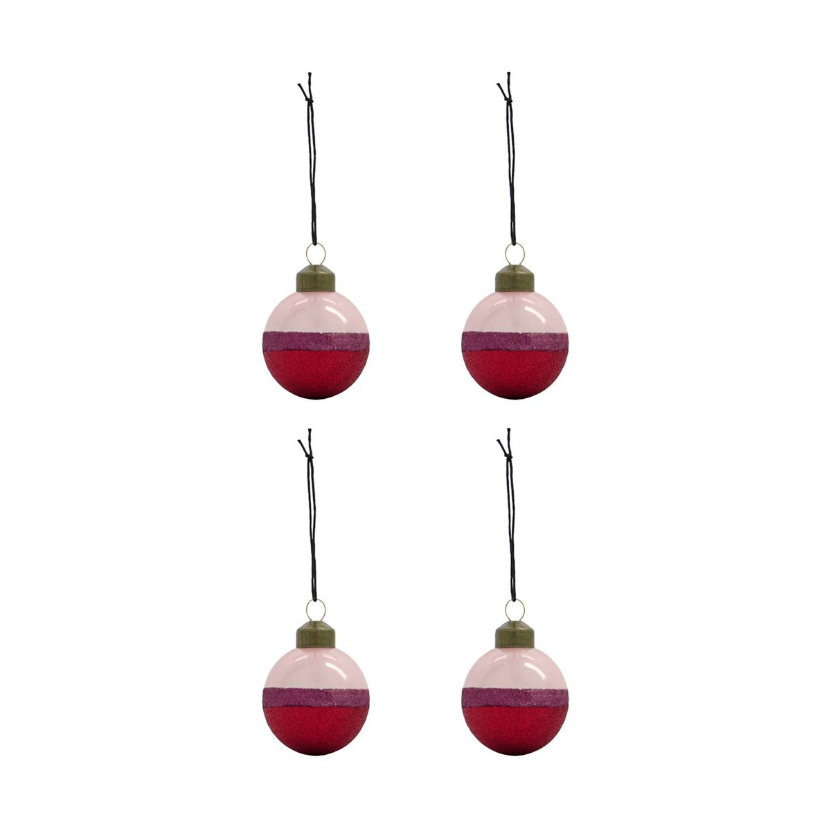House Doctor Stripe julekule Ø8 cm 4-pk Rosa-rød