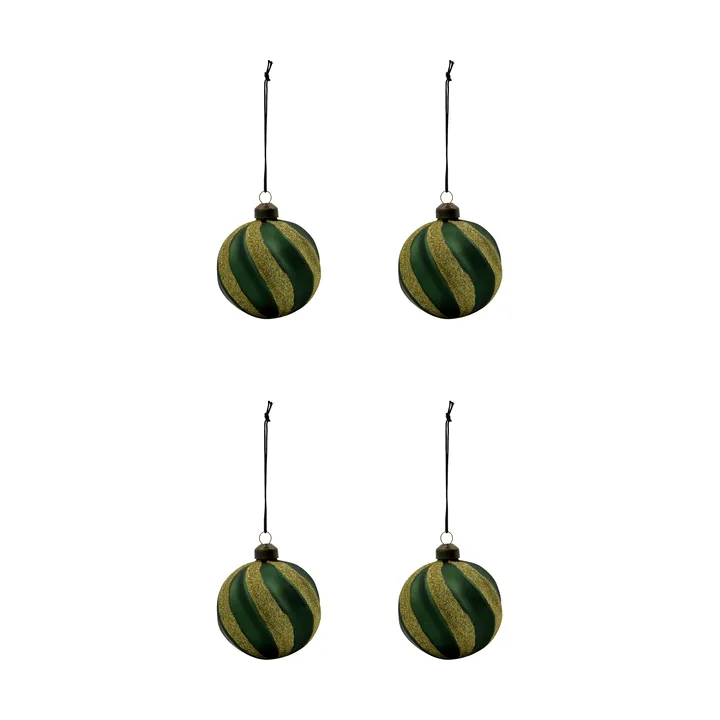 Swirl julekule 4-pk - Grønn-gull - House Doctor