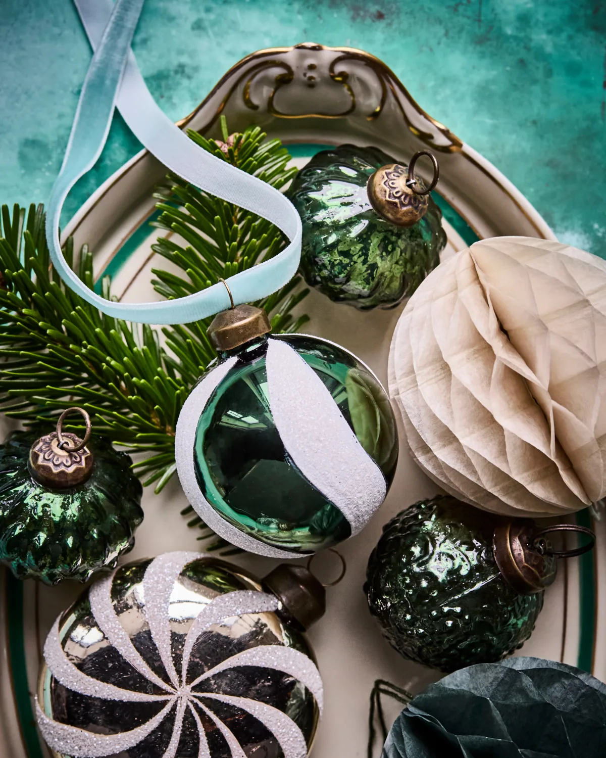 Twister juletrekule Ø6 cm 4-pakn., Grønn-hvit House Doctor