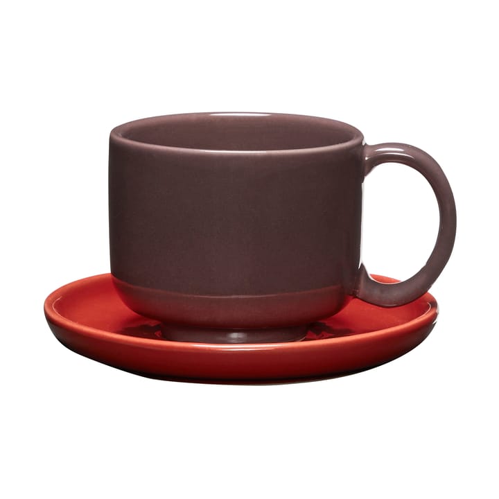 Amare kopp med fat - Burgundy-red - Hübsch