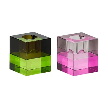 Block lysestake 2 deler - Brown-green, gray-pink - Hübsch Interior