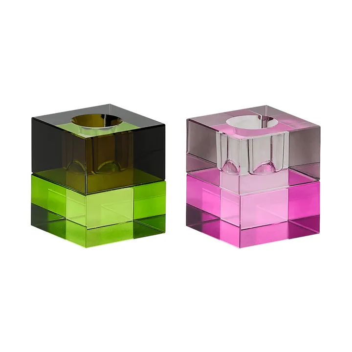 Block lysestake 2 deler - Brown-green, gray-pink - Hübsch