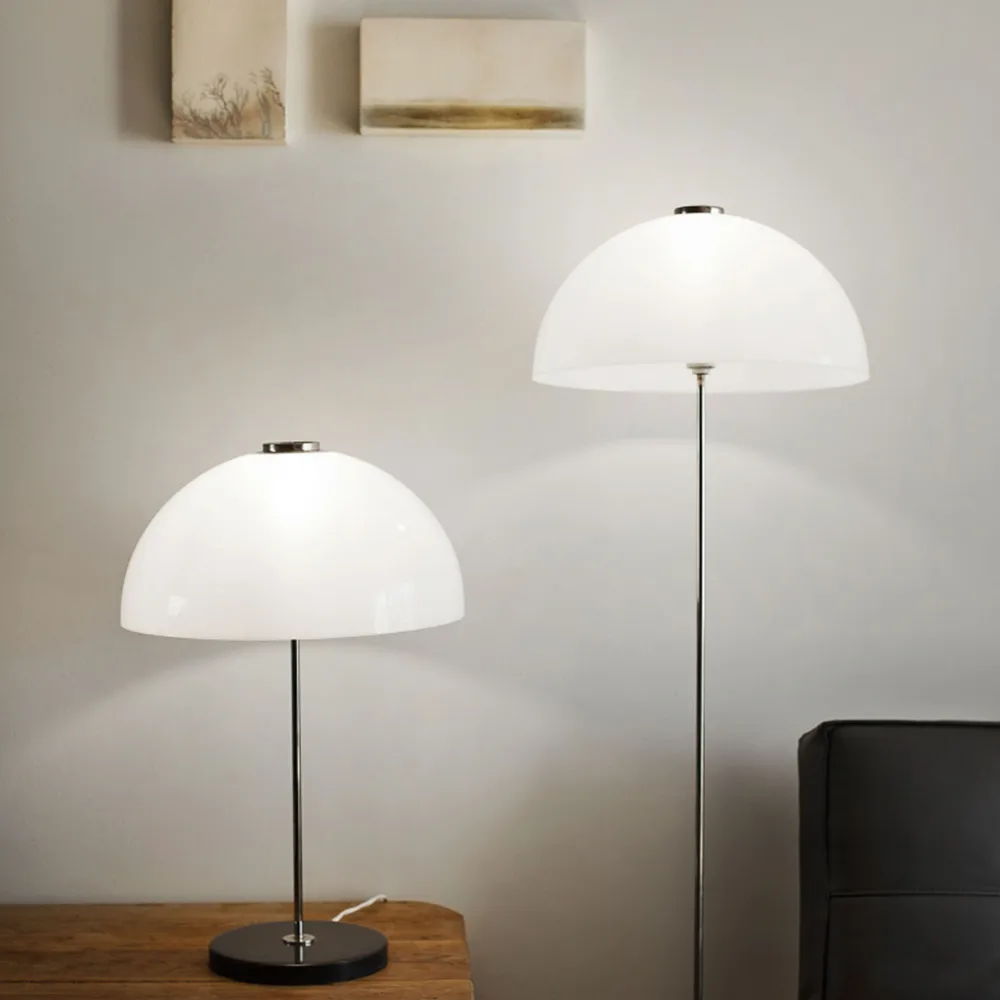 Kupoli gulvlampe, Grå, metalldetaljer, hvit skjerm Innolux