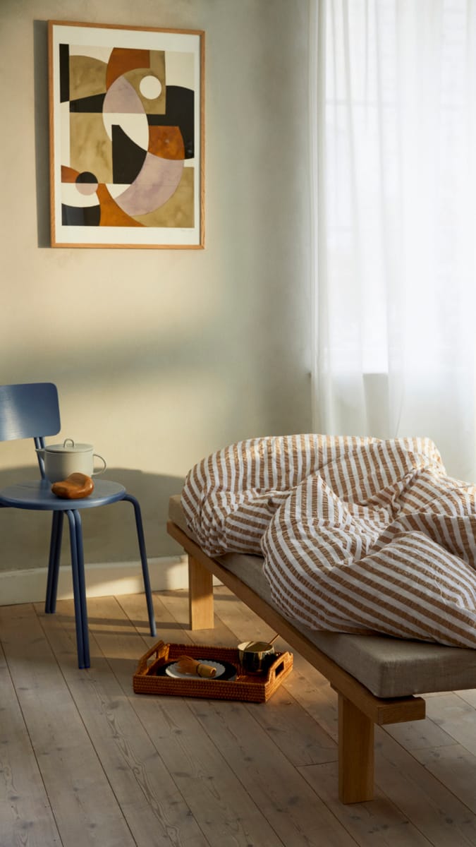 Bæk&Bølge Lines sengesett 140 x 200 cm, Sand-hvit Juna