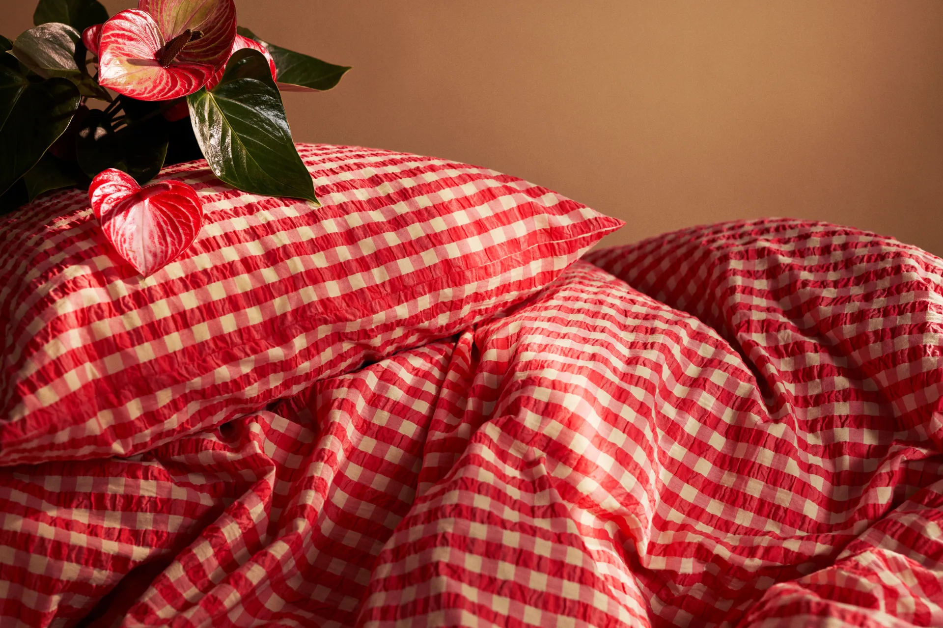 Bæk&Bølge sengesett 220x220 cm, Rød-gul Juna