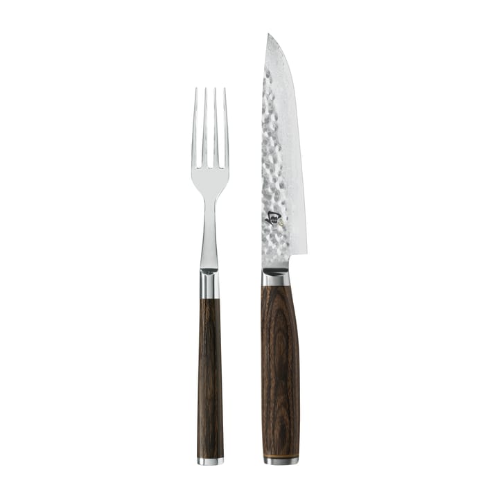 Kai Shun Premier kniv og gaffel sett - Krom-brun - KAI