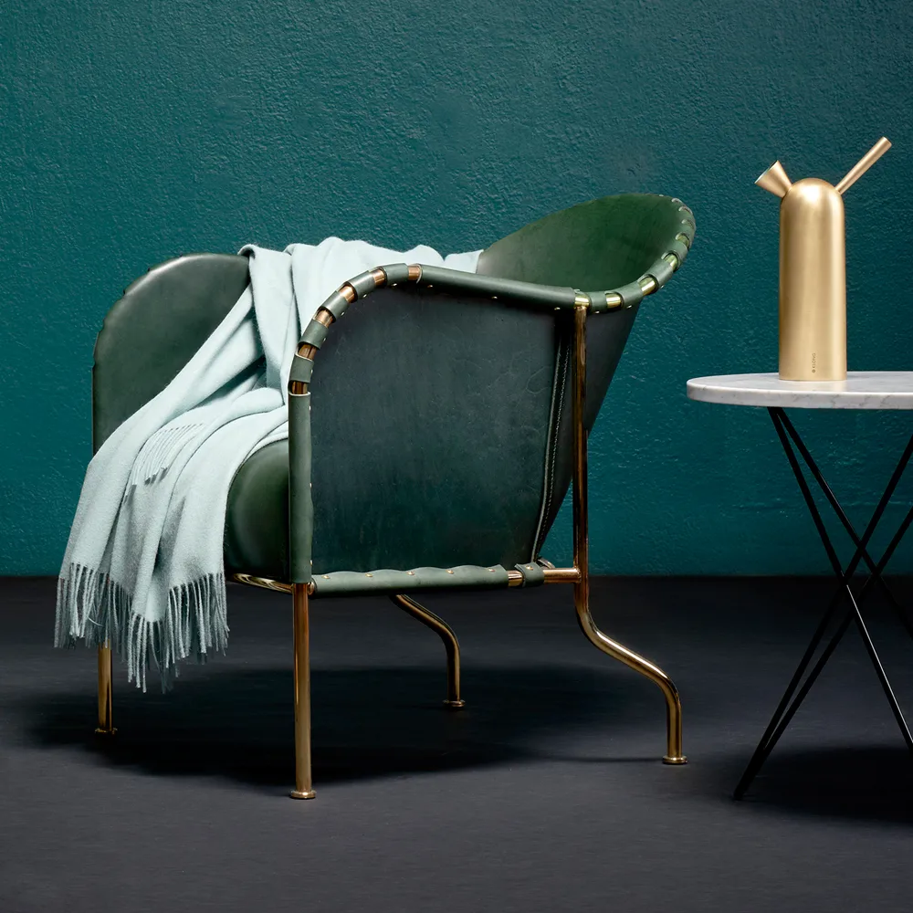 Bruno lenestol, Kjernlær buteljengrønn-messingstativ Källemo