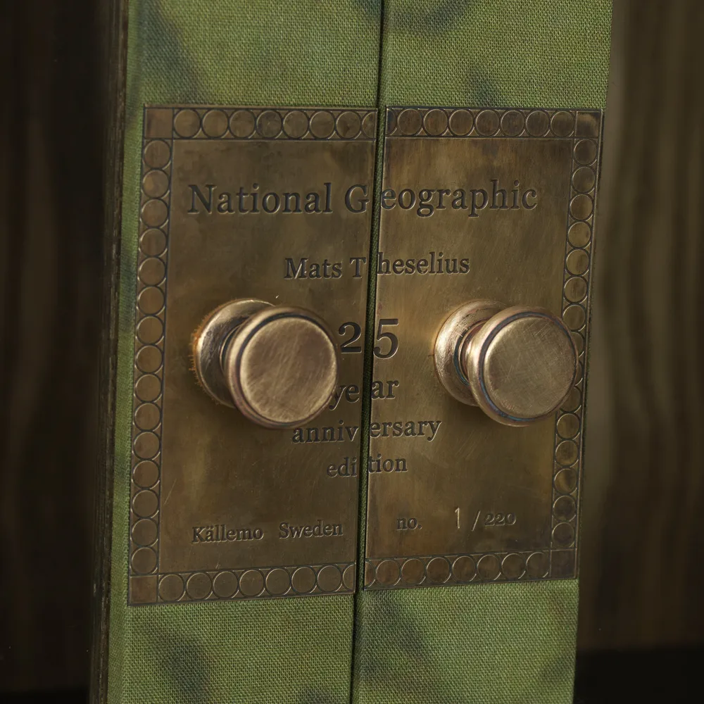 National Geographic 25 år bokskap, Grønn/messing-linstoff-2skuffer Källemo