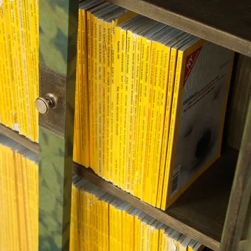 National Geographic 25 år bokskap - Grønn/messing-linstoff-2skuffer - Källemo