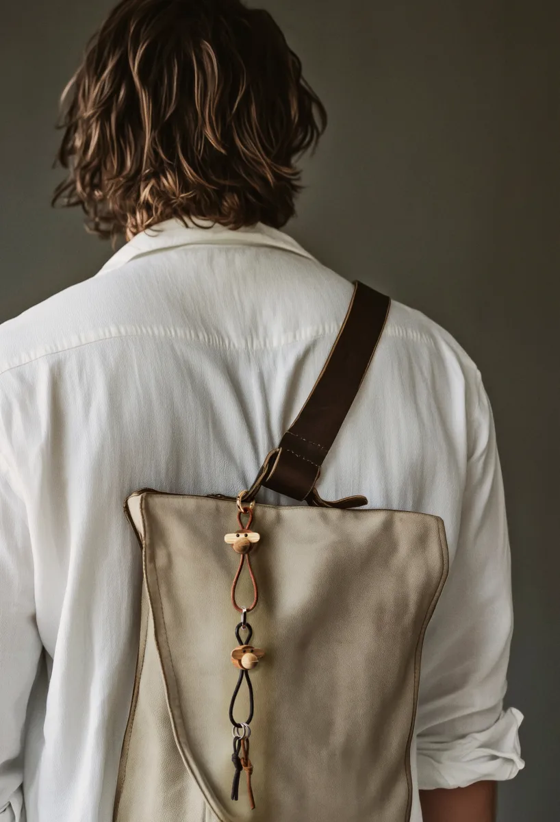 Kaj Bojesen nøkkelring, Ape, Teak-limbatre, natur lær Kay Bojesen Denmark