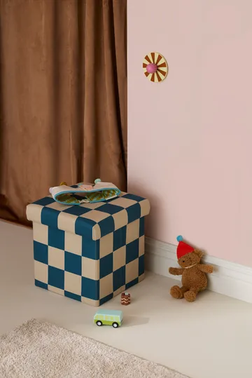 Sittepuff med oppbevaring rute - Blågrønn, 30x30 cm - Kid's Concept