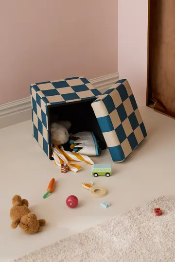 Sittepuff med oppbevaring rute - Blågrønn, 30x30 cm - Kid's Concept