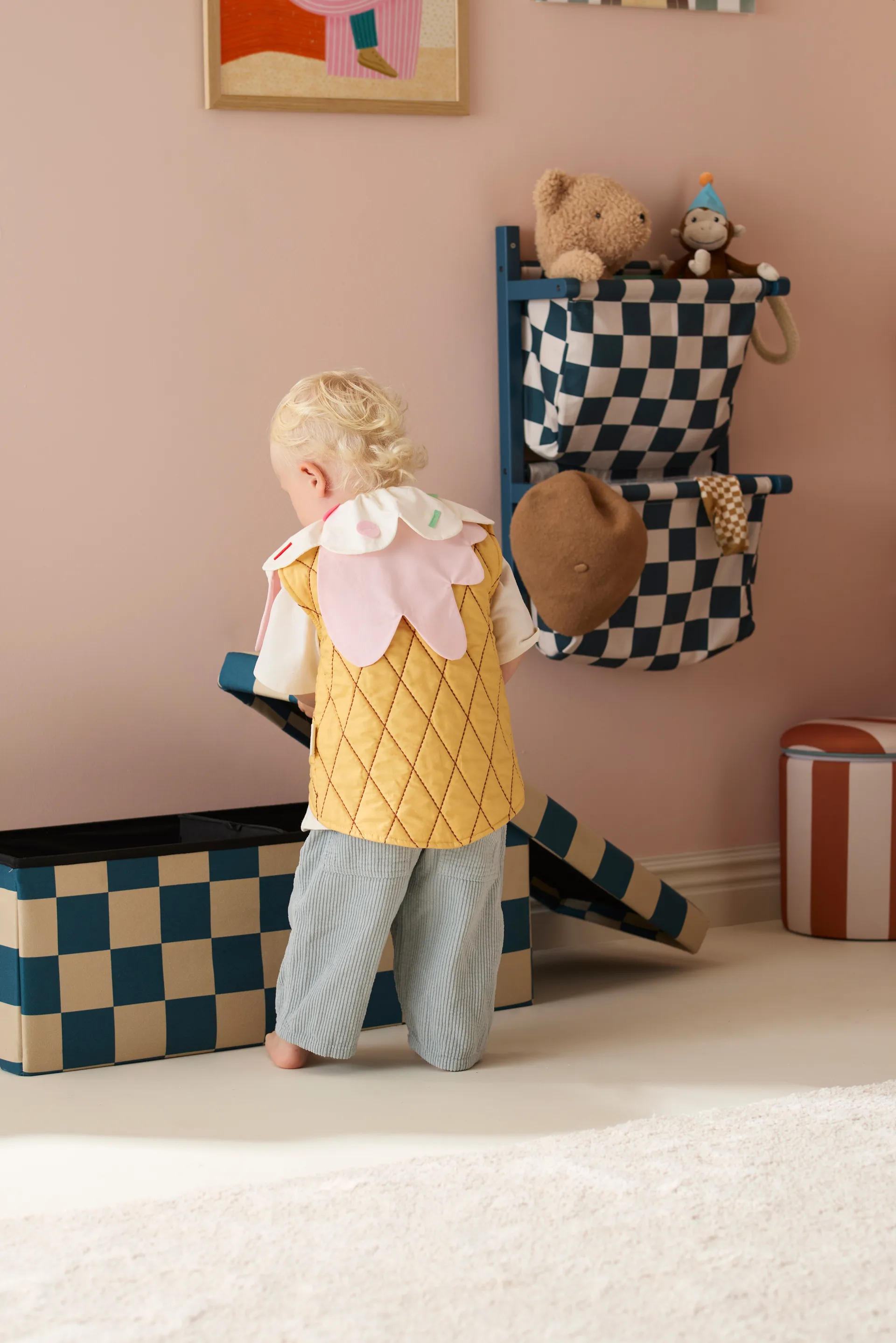 Sittepuff med oppbevaring rute, Blågrønn, 80x30x30 cm Kid's Concept