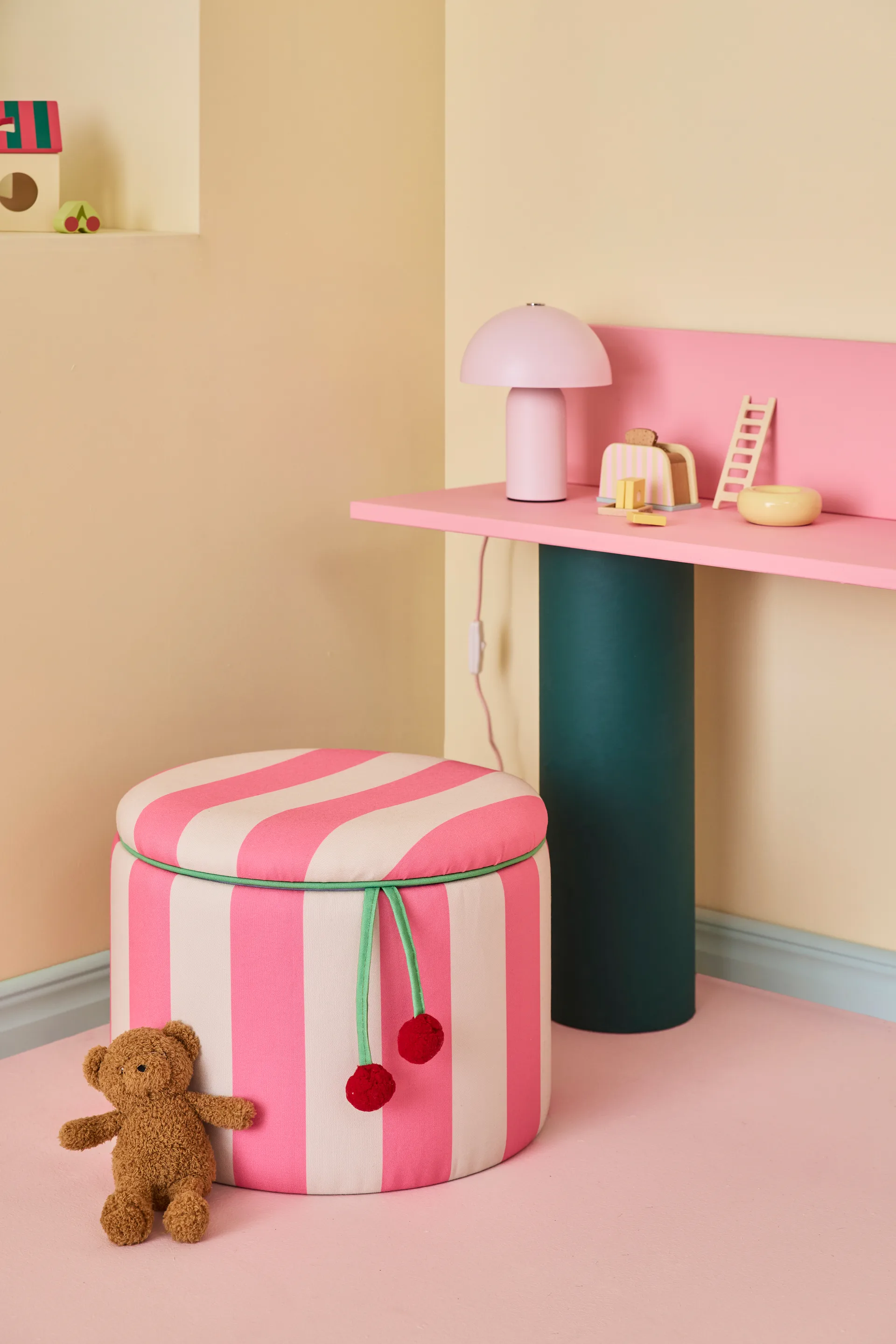 Sittepuff sylinder med oppbevaring, Rosa, Ø40x30,5 cm Kid's Concept